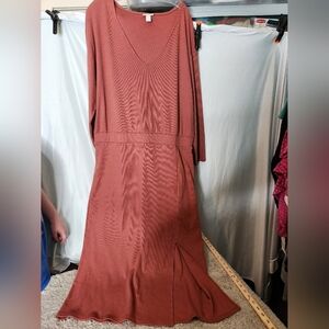 Ava & Viv Pullover Ribbed V-Neck Long Dress